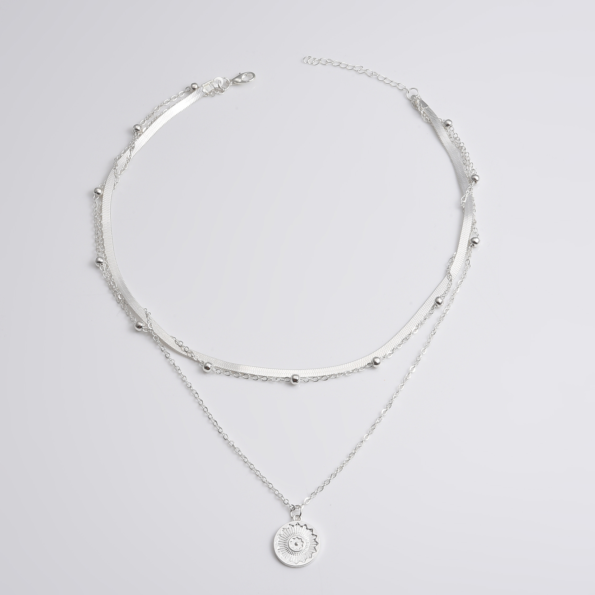 Layered Design Alloy Silver Round Necklace