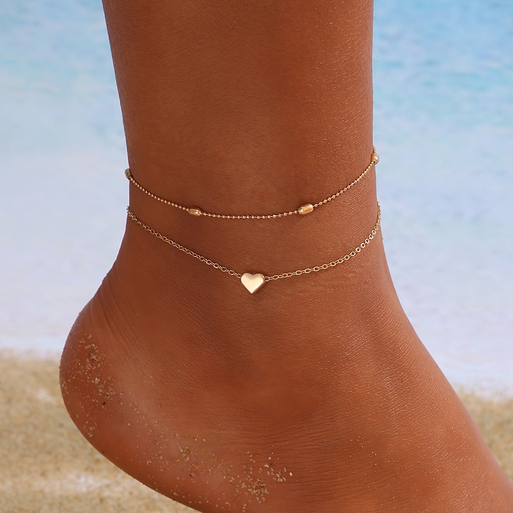 Heart Design Layered Detail Gold Anklet