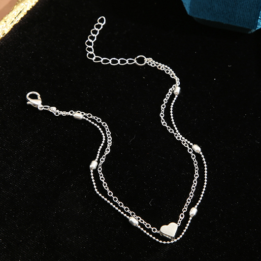 Silvery White Layered Heart Design Anklet