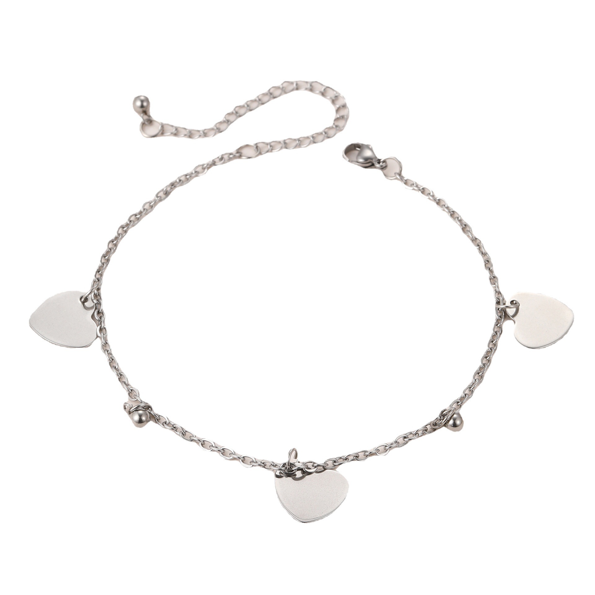 Silvery White Metal Heart Deatil Anklet