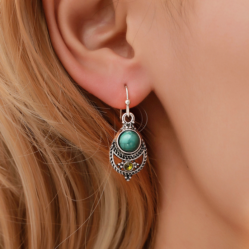 Alloy Detail Turquoise Hollow Design Earrings