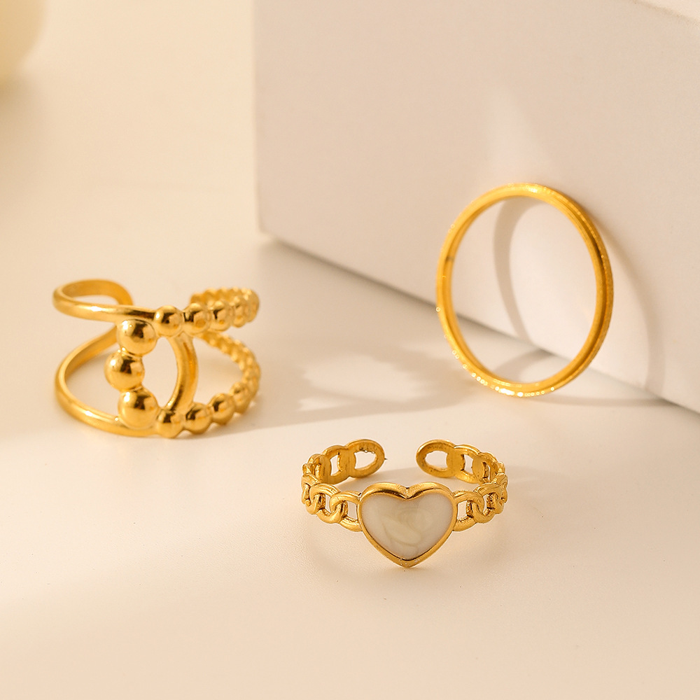 Gold Heart Stainless Steel Ring Set