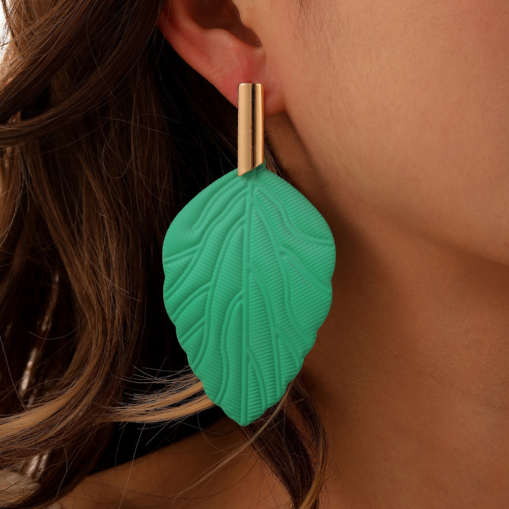Mint Green Leaf Metal Detail Earrings