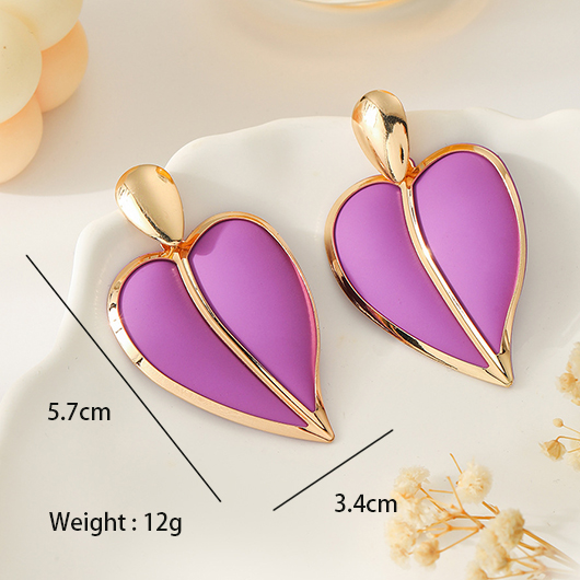 Purple Heart Shape Design Metal Earrings