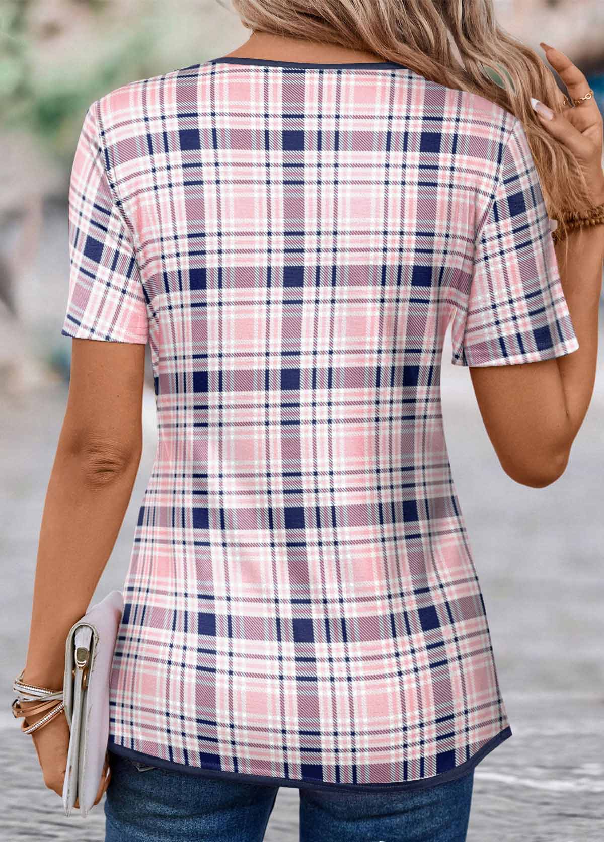 Plaid Fake 2in1 Multi Color T Shirt