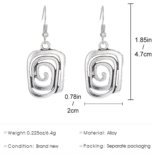 Geometric Square Detail Silver Alloy Earrings