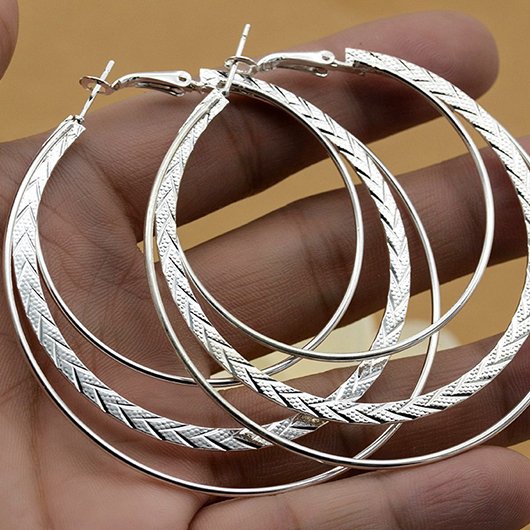 Geometric Design Silver Alloy Round Earrings
