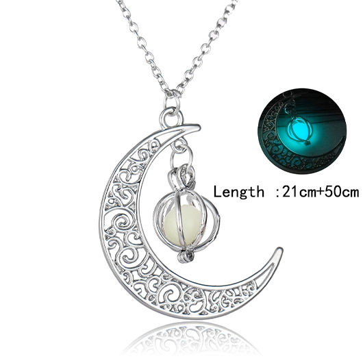 Silvery White Moon Design Alloy Necklace
