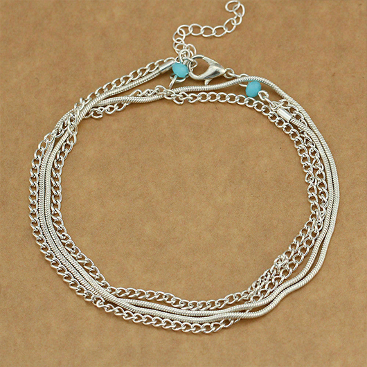 Alloy Silver Layered Design Chain Anklet
