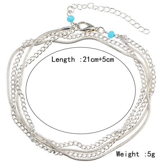 Alloy Silver Layered Design Chain Anklet