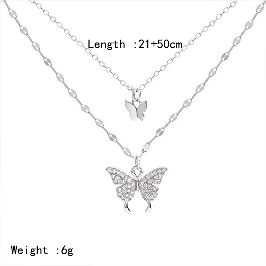 Alloy Detail Silver Butterfly Design Necklace