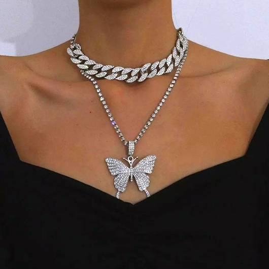 Silvery White Butterfly Design Alloy Necklace Set
