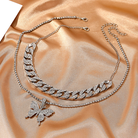 Silvery White Butterfly Design Alloy Necklace Set