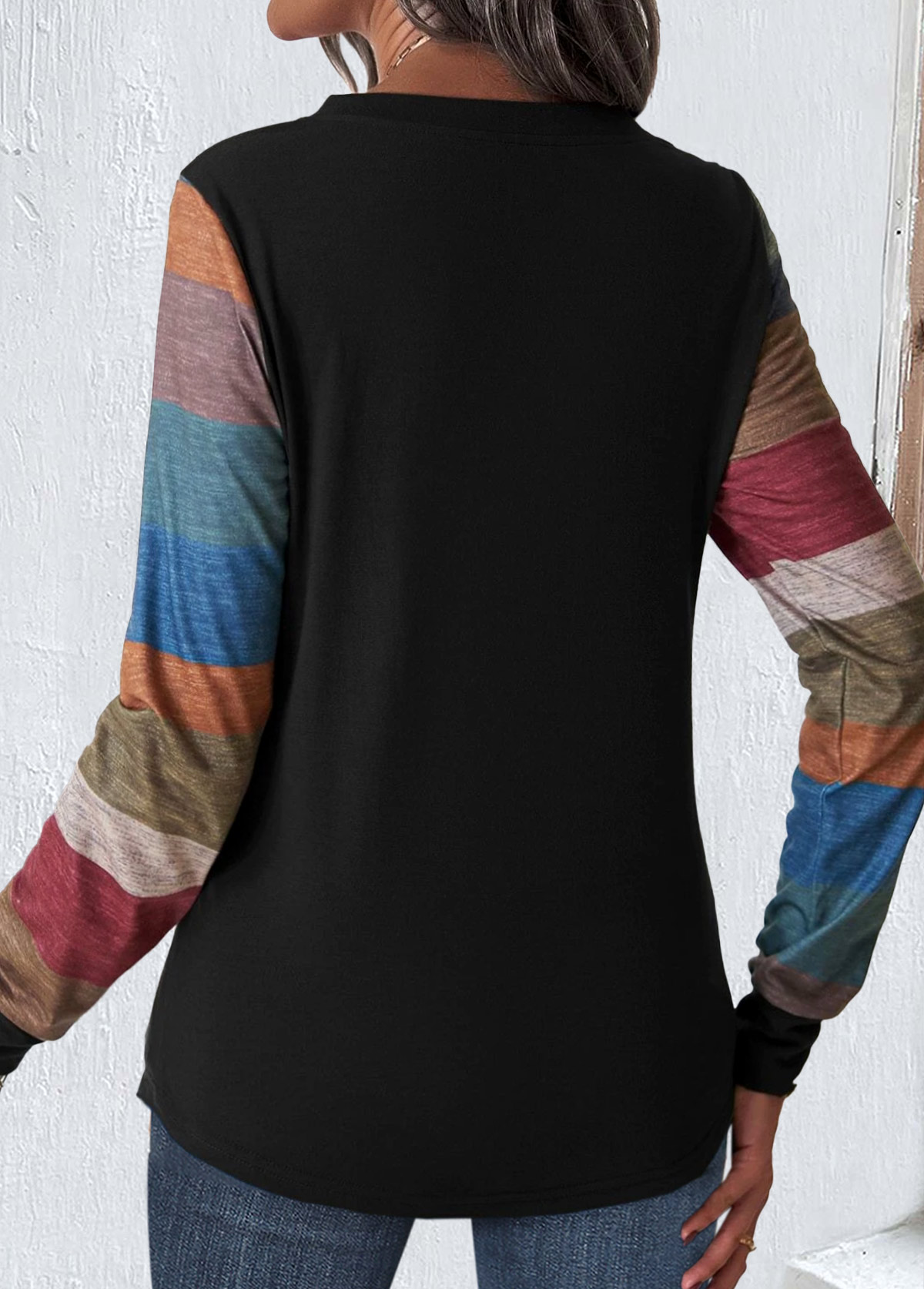 Striped Patchwork Multi Color V Neck T Shirt