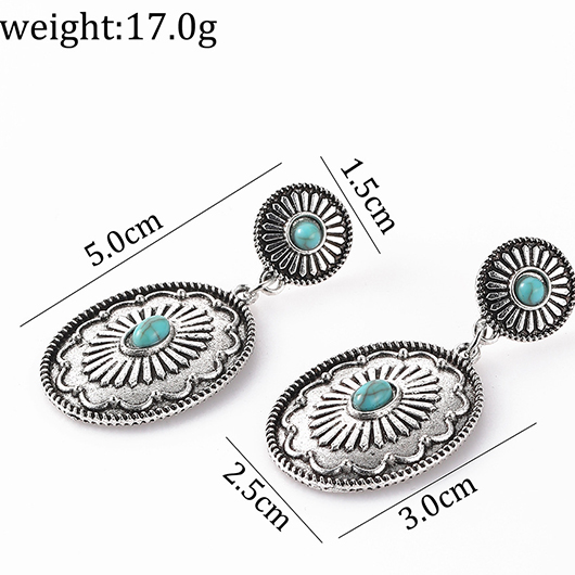 Alloy Detail Turquoise Oval Design Earrings