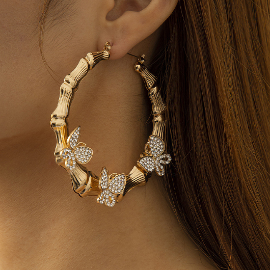 Gold Alloy Detail Butterfly Design Earrings