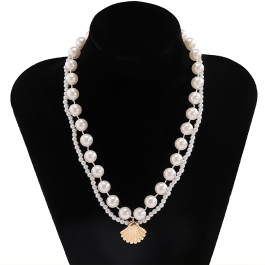 Round Layered Pearl Detail Gold Necklace