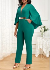 Pocket Green Ankle Length V Neck Jumpsuit | Rosewe.com - USD $38.98