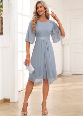 Light Grey Round Neck Half Sleeve Split Dress | Rosewe.com - USD $39.98