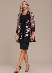 Two Piece Round Neck Black Shift Dress and Cardigan