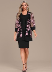 Two Piece Round Neck Black Shift Dress and Cardigan