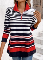 Striped Zipper Multi Color Long Sleeve Sweatshirt