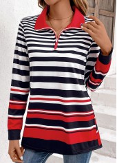 Striped Zipper Multi Color Long Sleeve Sweatshirt