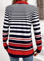 Striped Zipper Multi Color Long Sleeve Sweatshirt