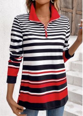 Striped Zipper Multi Color Long Sleeve Sweatshirt