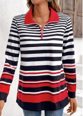 Striped Zipper Multi Color Long Sleeve Sweatshirt