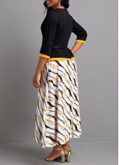 Fake 2in1 Black Maxi 3/4 Sleeve Round Neck Dress