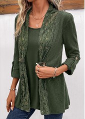 Fake 2in1 Olive Green Long Sleeve T Shirt