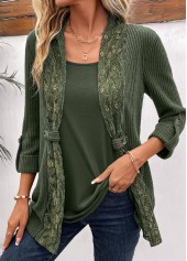 Fake 2in1 Olive Green Long Sleeve T Shirt