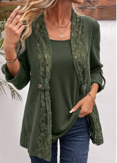 Fake 2in1 Olive Green Long Sleeve T Shirt