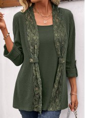 Fake 2in1 Olive Green Long Sleeve T Shirt