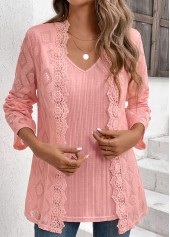 Dusty Pink Long Sleeve Fake Two Piece Twinset