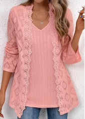 Dusty Pink Long Sleeve Fake Two Piece Twinset
