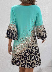 Leopard Printed Non-sequined Cyan Shift Dress