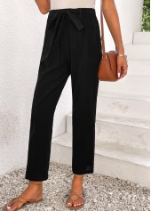 Bowknot Elastic Waist High Waisted Black Pants