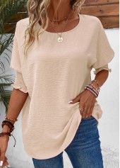 Round Neck Smocked Raw White T Shirt