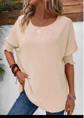 Round Neck Smocked Raw White T Shirt