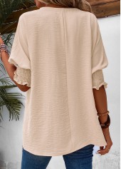 Round Neck Smocked Raw White T Shirt