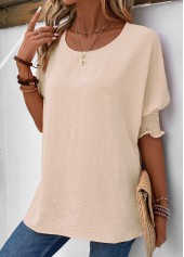 Round Neck Smocked Raw White T Shirt