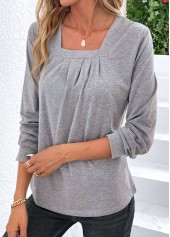 Light Grey Ruched Square Neck T Shirt