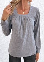 Light Grey Ruched Square Neck T Shirt