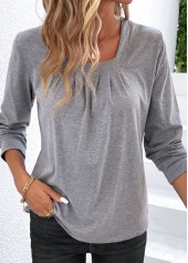 Light Grey Ruched Square Neck T Shirt