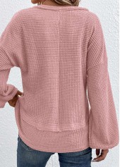 Patchwork V Neck Long Sleeve Pink T Shirt