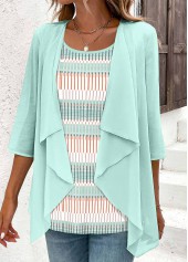 Geometric Print Fake 2in1 Mint Green Blouse