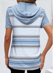 Striped Lace Light Blue Hooded T Shirt