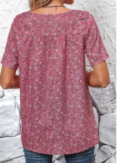 Ditsy Floral Print Ruched Pink Short Sleeve Blouse